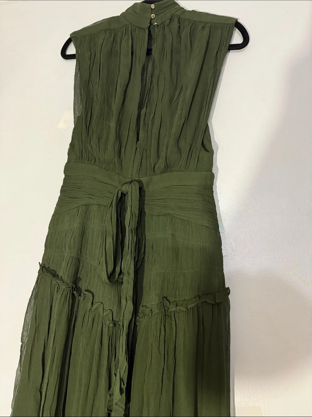 Shona Joy Olive Green Sleeveless Pleated Midi Dress